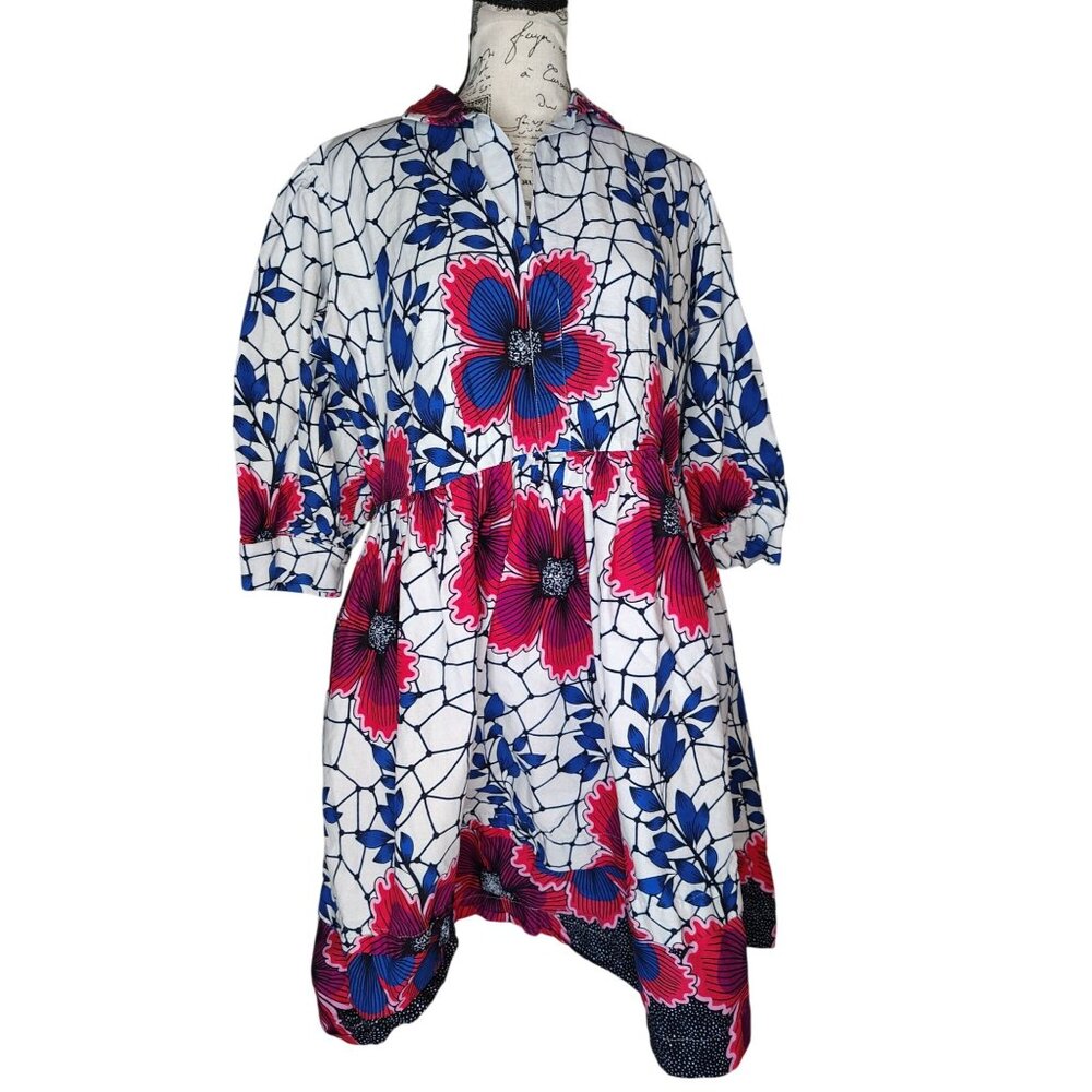The Oula Company Tunic Dress Pink Blue Foral Hawaii Boho  Medium/Large One Size